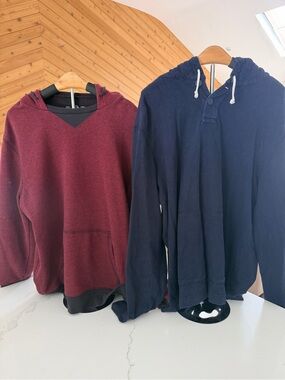 Two Men's Hooded Pullover Shirt - Burgundy and Navy